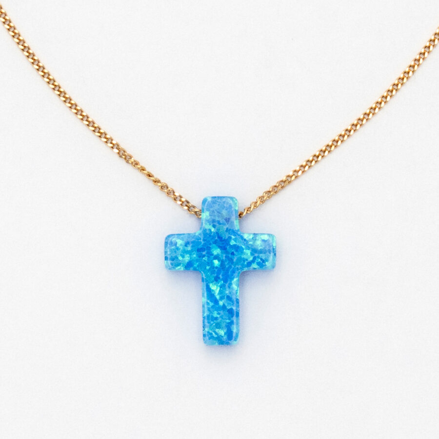 Opalite cross turquoise with yellow gold chain