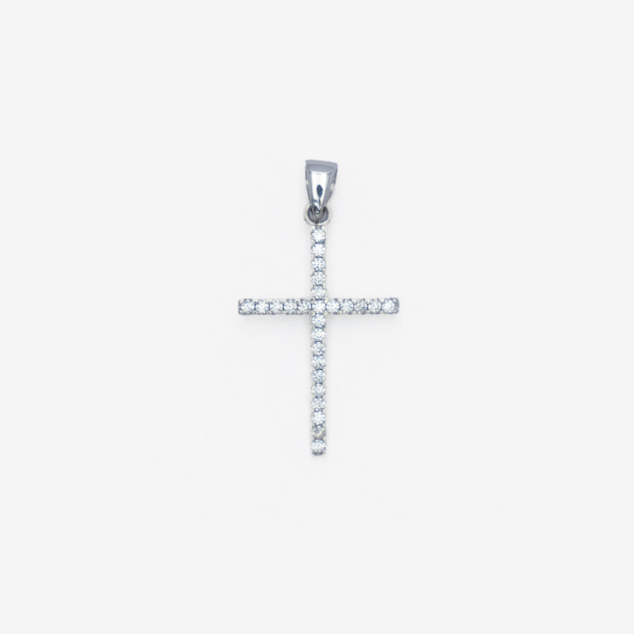 White Gold Cross Pendant with Cubic Zirconia
