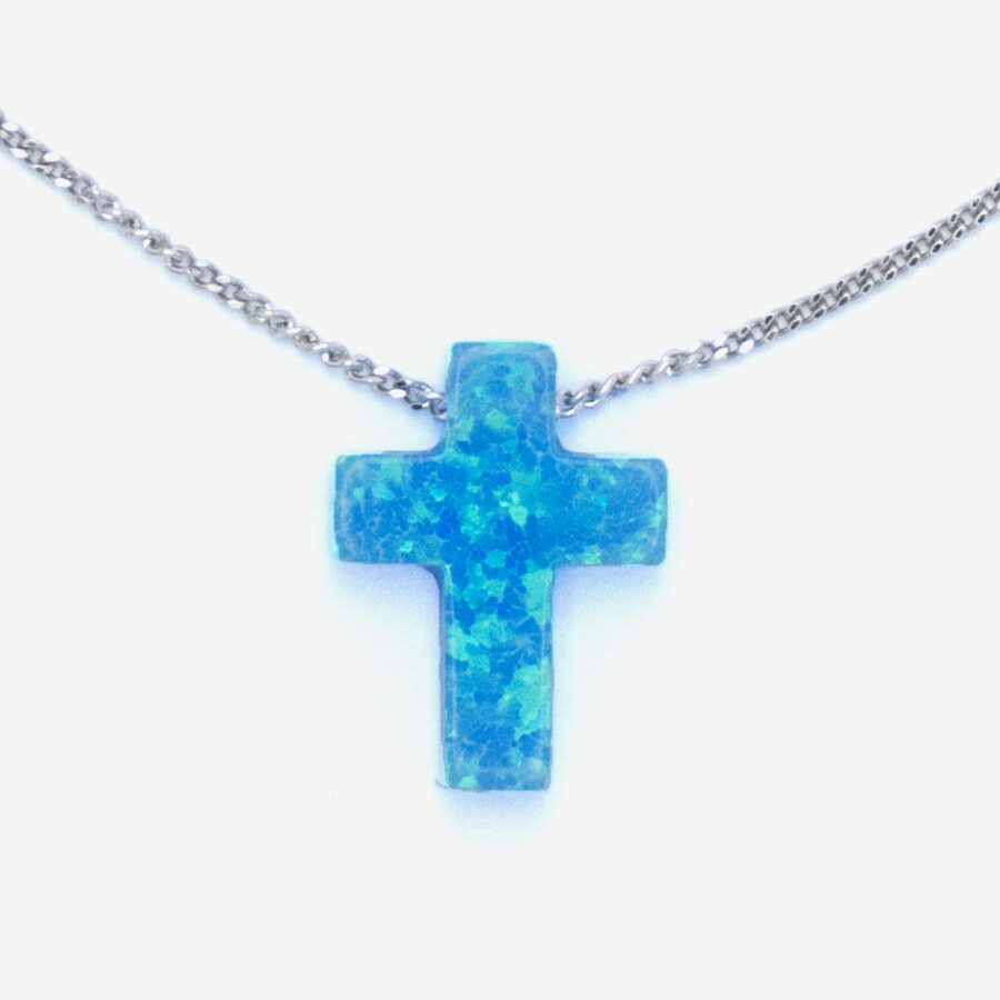 Opalite cross turquoise with white gold chain