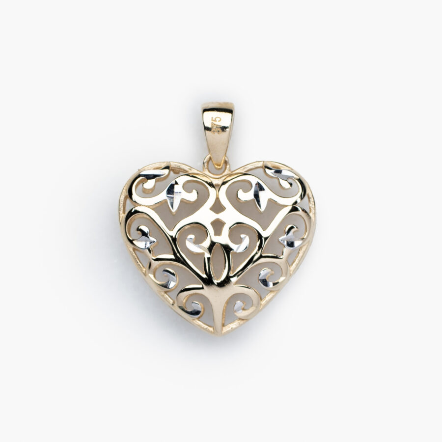 2 Tone Diamond Cut Filligree Heart